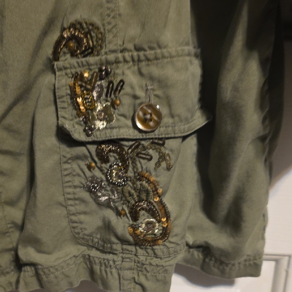Chico's Olive Embroidered Utility Jacket - Picture 5 of 12